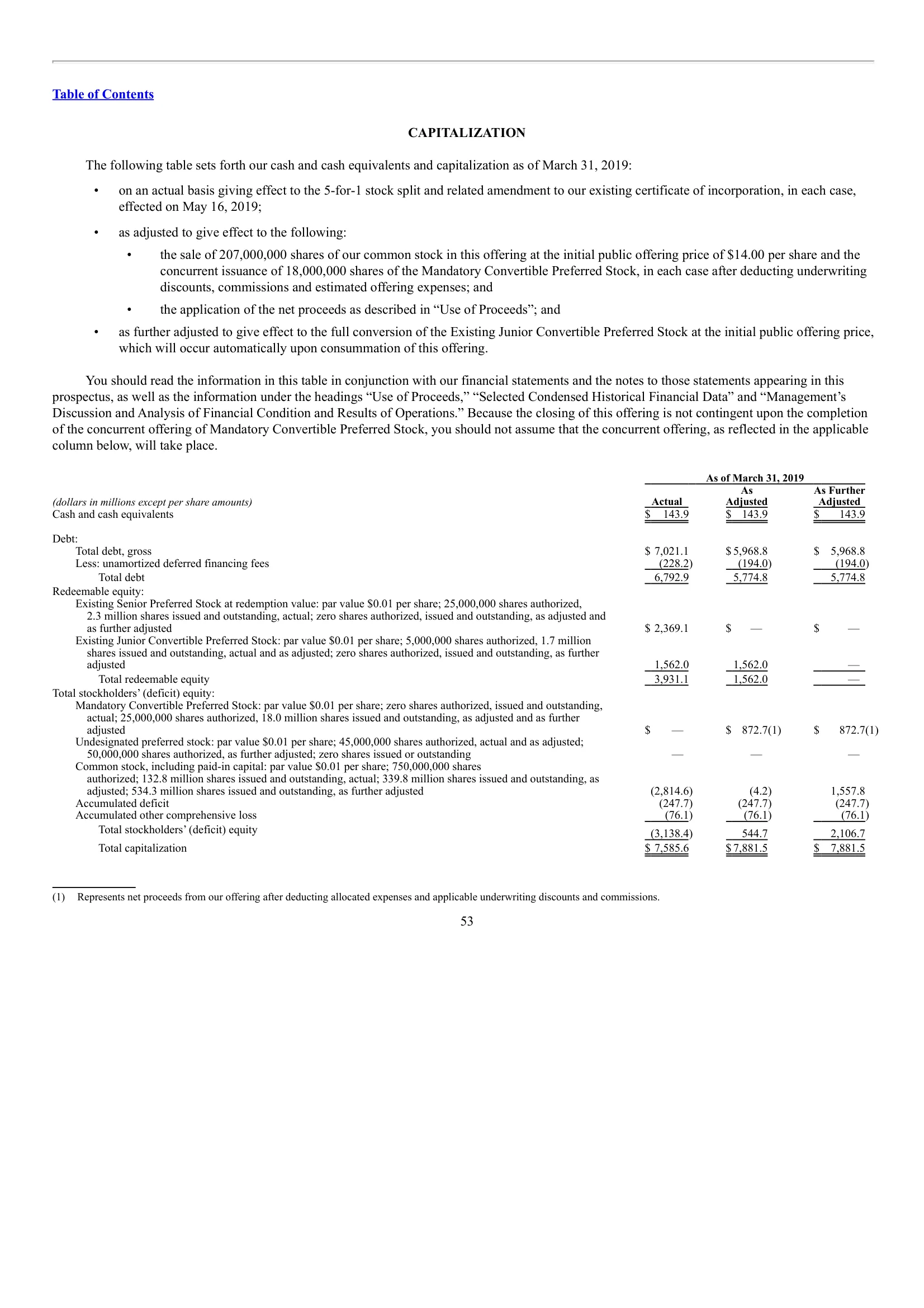Avantor, Inc. — IPO Prospectus (2019) — Capitalization