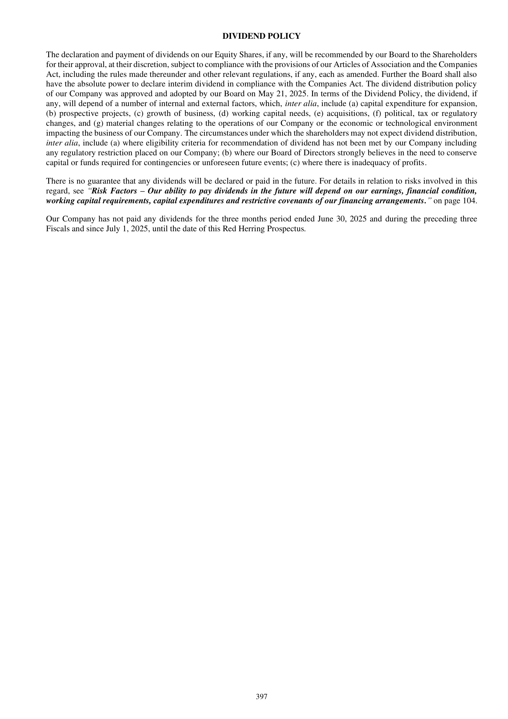 Lenskart Solutions — IPO RHP (2025), Dividend Policy