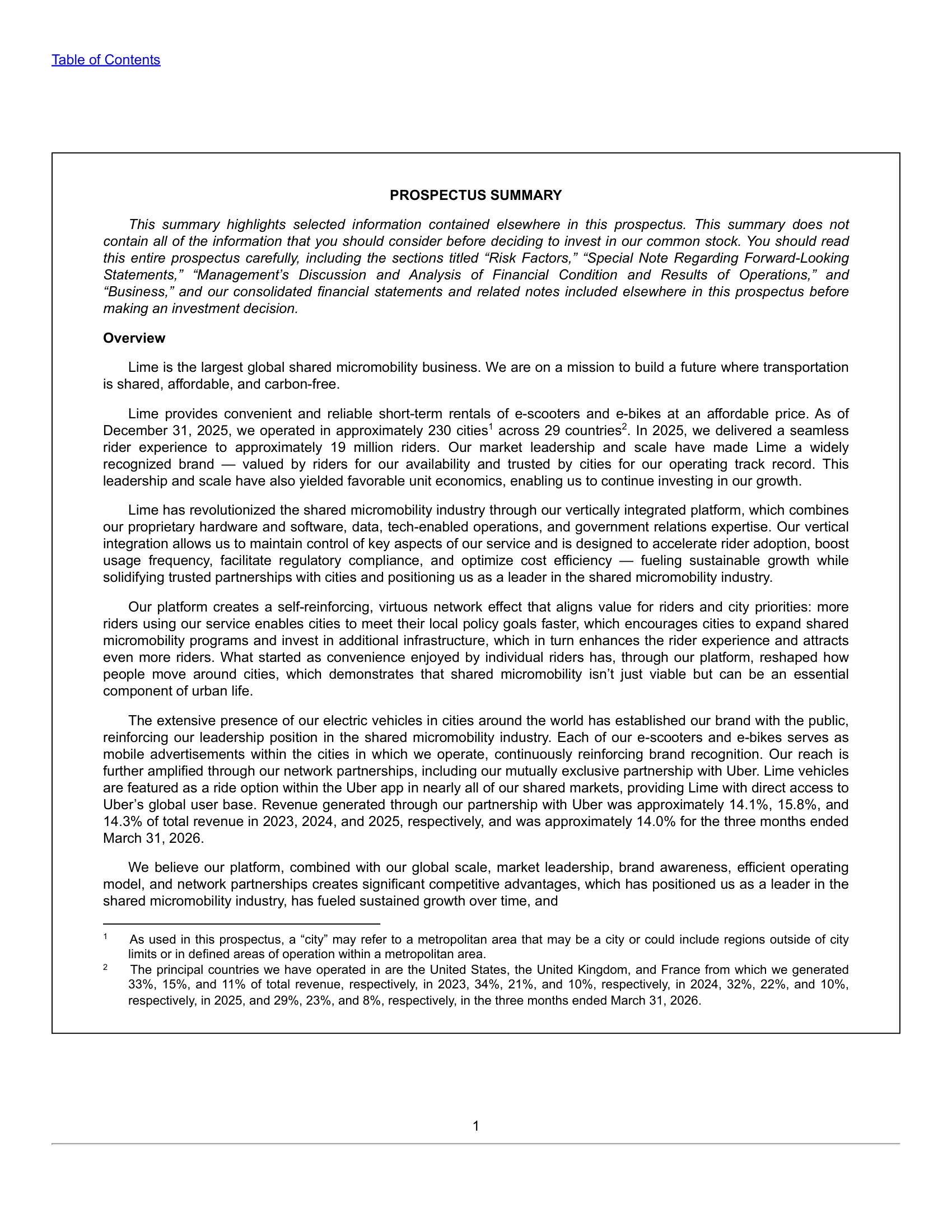 Lime (Neutron Holdings, Inc.) — IPO Prospectus (2026) — Prospectus Summary — Scale and Concentration
