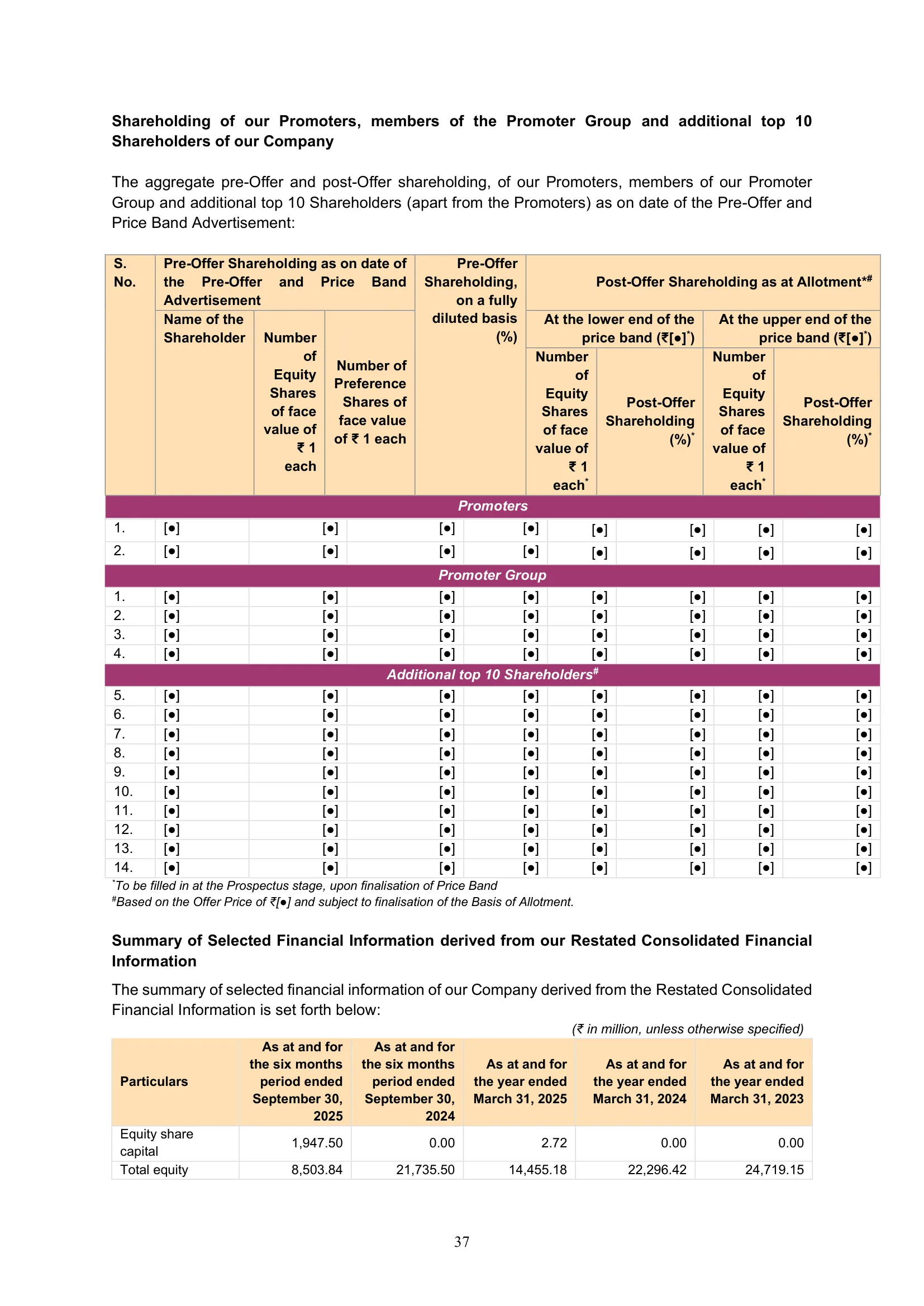 Meesho — IPO RHP (2025), Top Shareholders and Equity Capital