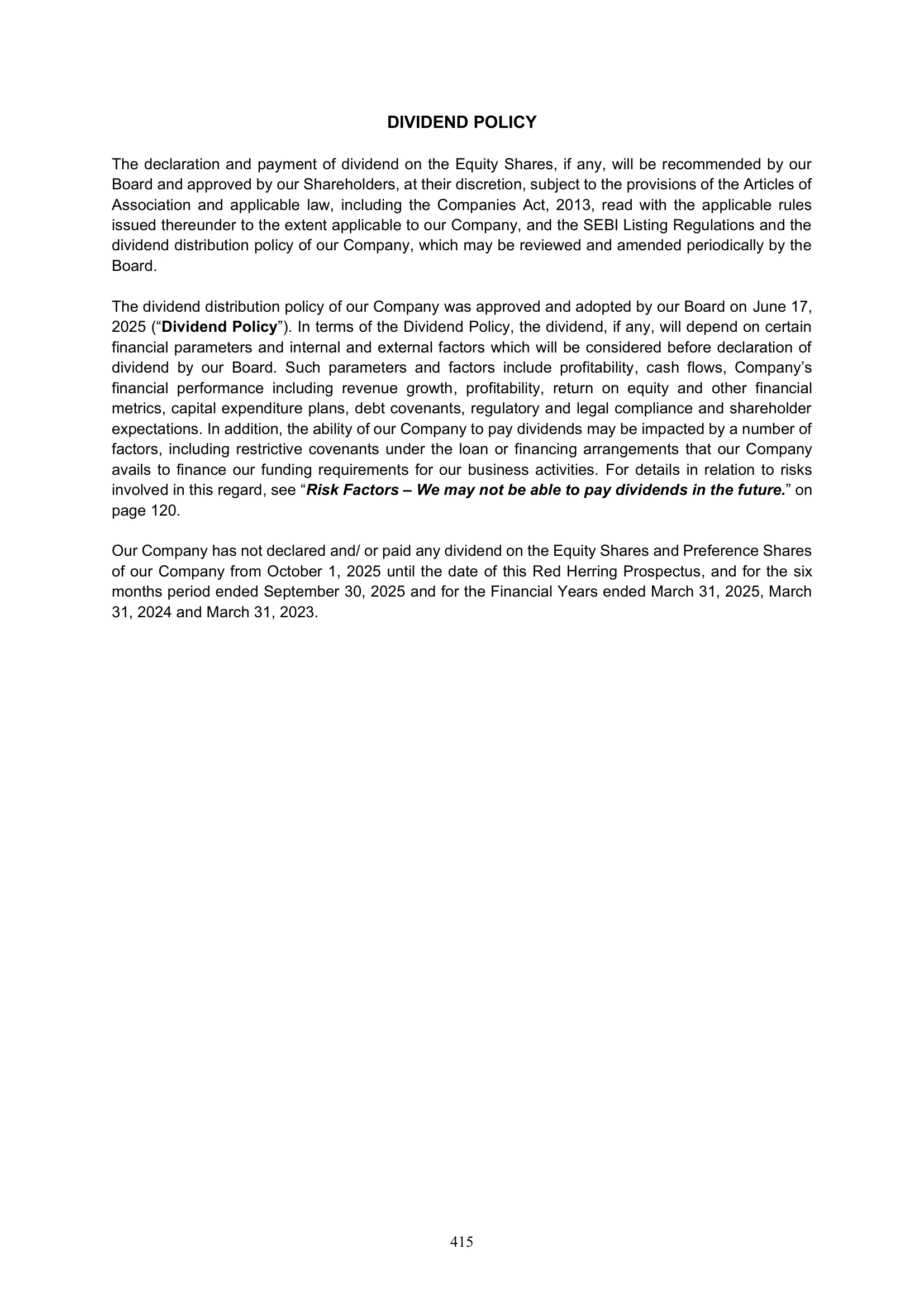 Meesho — IPO RHP (2025), Dividend Policy