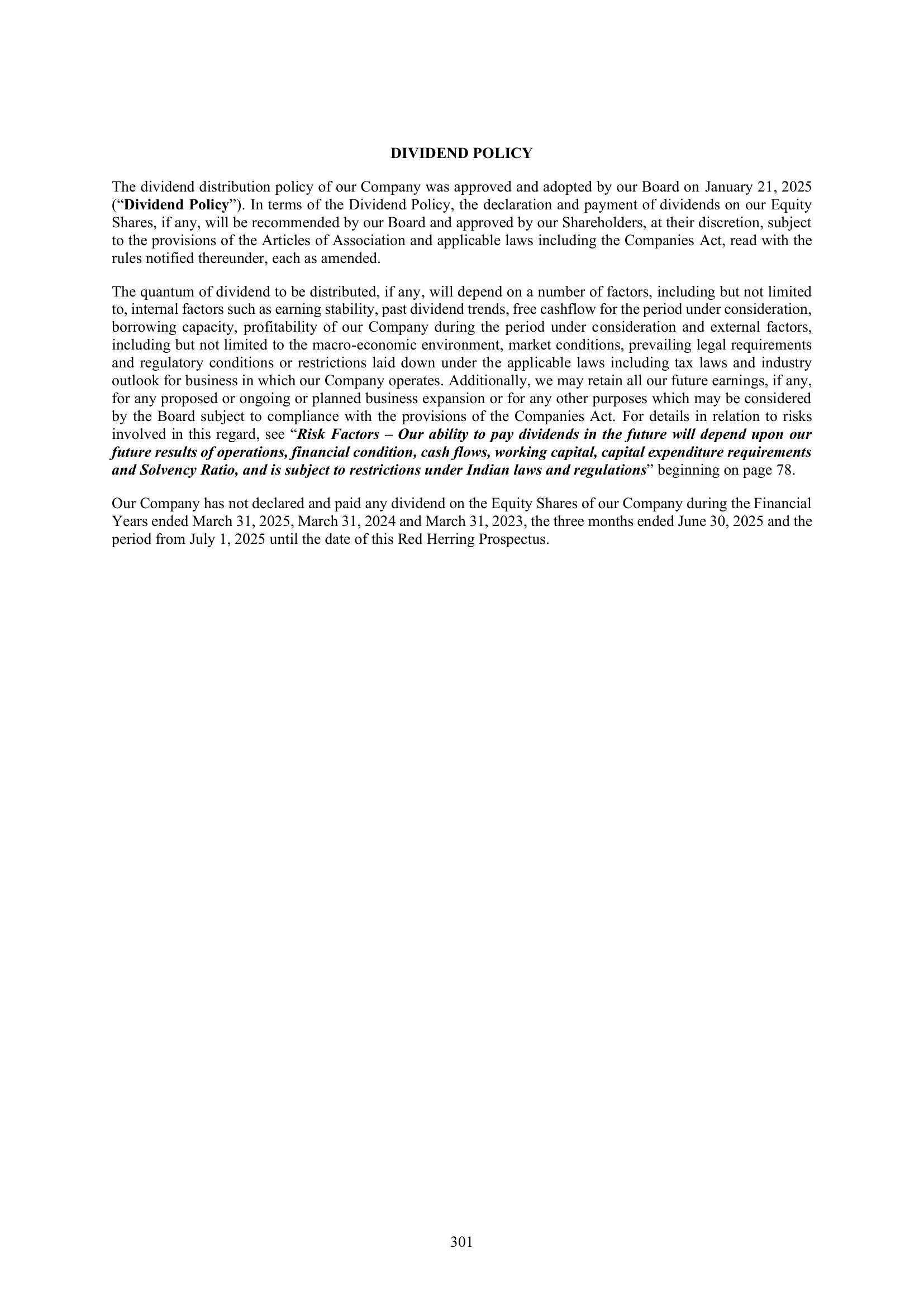 Urban Company — IPO RHP (2025), Dividend Policy